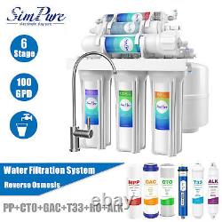 100GPD 6 Stage Alkaline Reverse Osmosis Water Filter System Purifier + 6 Filters