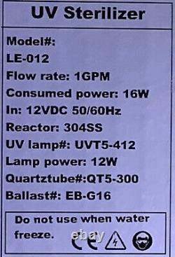 12V DC UV Water Sterilizer 12W Reverse Osmosis (12 volts)