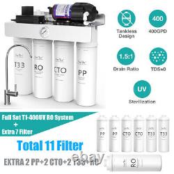 400 GPD UV Reverse Osmosis Tankless RO Water Filter System Extra 7Filters TDS=0