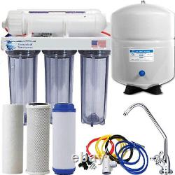 5 Stage Reverse Osmosis 100 GPD, Clear Housings, Complete Kit, Choice of Faucets