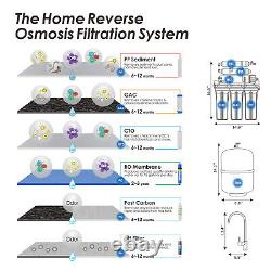6 Stage 75 GPD Alkaline Reverse Osmosis Water Filter System Purifier Under Sink
