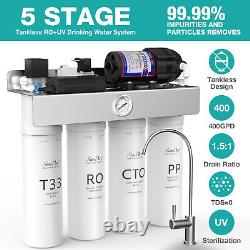 SimPure T1-400 GPD UV Reverse Osmosis RO Water Filter System Purifier Under Sink