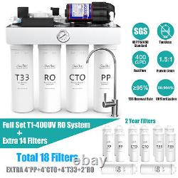 SimPure T1-400GPD 8 Stage UV Reverse Osmosis System Tankless Extra Water Filters