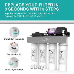 SimPure WP2-400GPD 8 Stage UV Reverse Osmosis System Alkaline pH+11 Water Filter