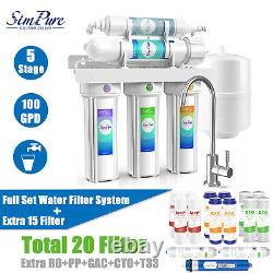 Simpure 5 Stage 100 GPD RO Reverse Osmosis Water Filter System Extra 15 Filters